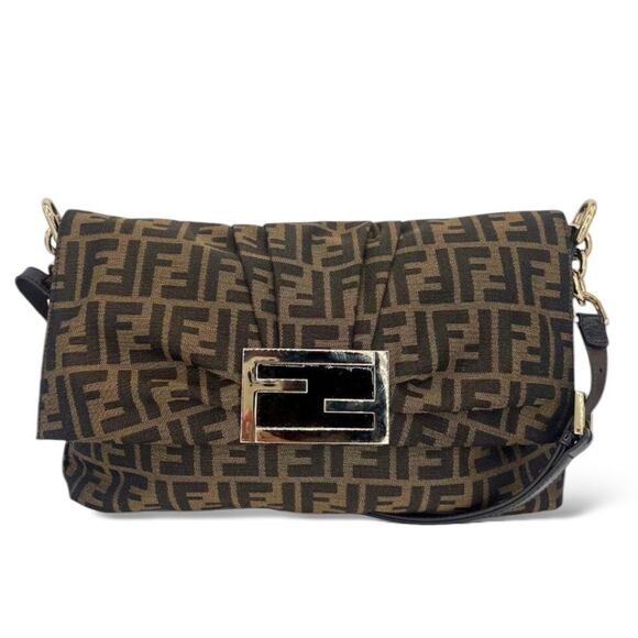 FENDI MIA Brown & Black FF Zucca Logo Single Leather Shoulder Strap Hand… - Picture 4 of 13